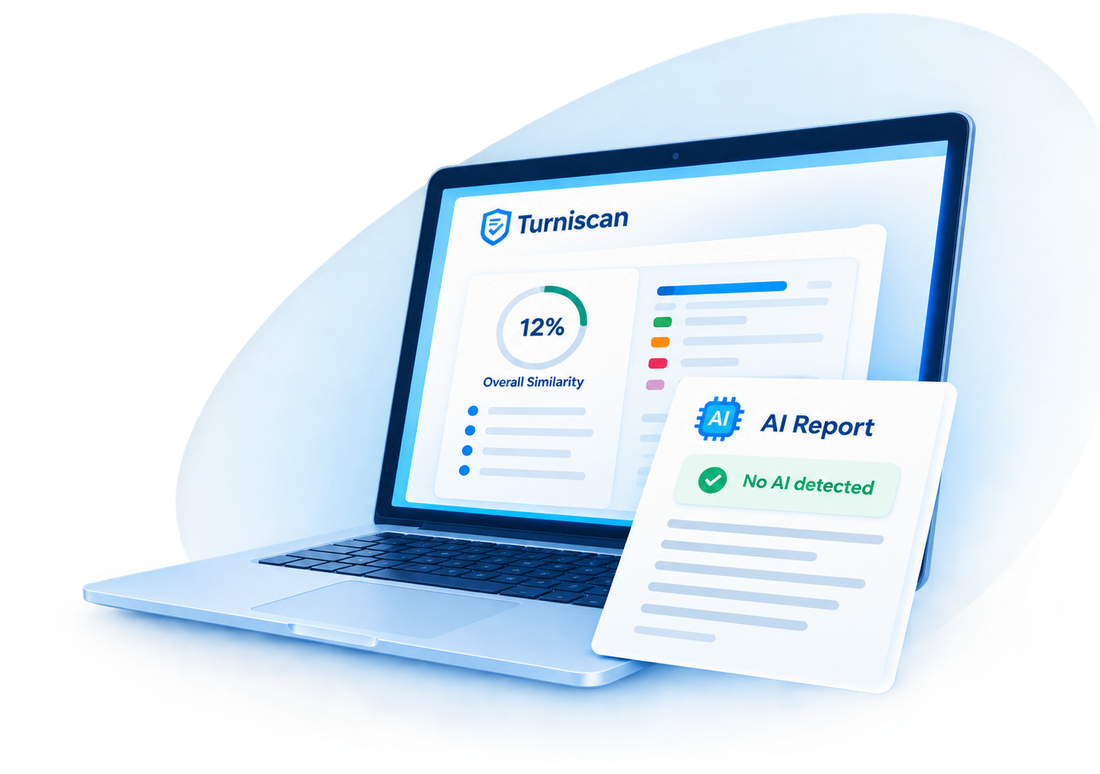 Turniscan report dashboard showing similarity score and AI-detection result